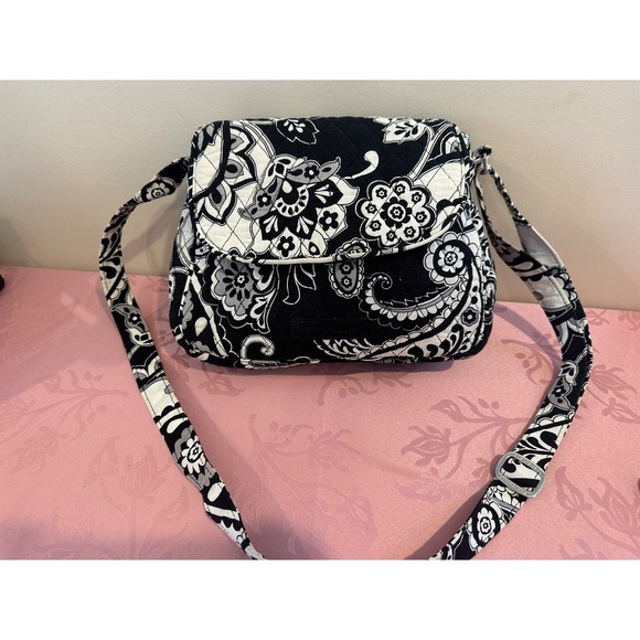 Vera Bradley Handbags - Vera Bradley black and white paisley crossbody satchel-*flawed